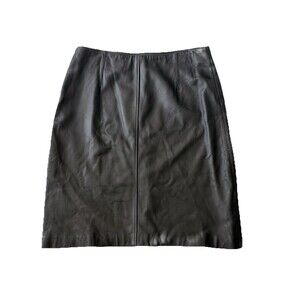 Classic Crossing Point Soft Black Lamb Leather Straight  Midi Skirt Size 18